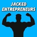 Silhouette of person flexing muscles against blue background with "JACKED ENTREPRENEURS" text above