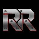 Metallic "RR" logo with industrial riveted steel plate design for Revenue Revolution community