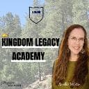 Kingdom Legacy Academy logo featuring a shield emblem and portrait of a woman against a scenic outdoor background