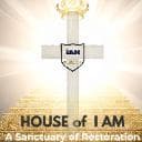 Shield-shaped logo with crown above, text reads "HOUSE of 'I AM - A SANCTUARY FOR SPIRITUAL AWAKENING" in gold lettering