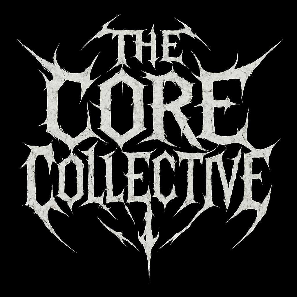 White gothic-style text reading "THE CORE COLLECTIVE" surrounded by sharp, thorn-like decorative elements on black background