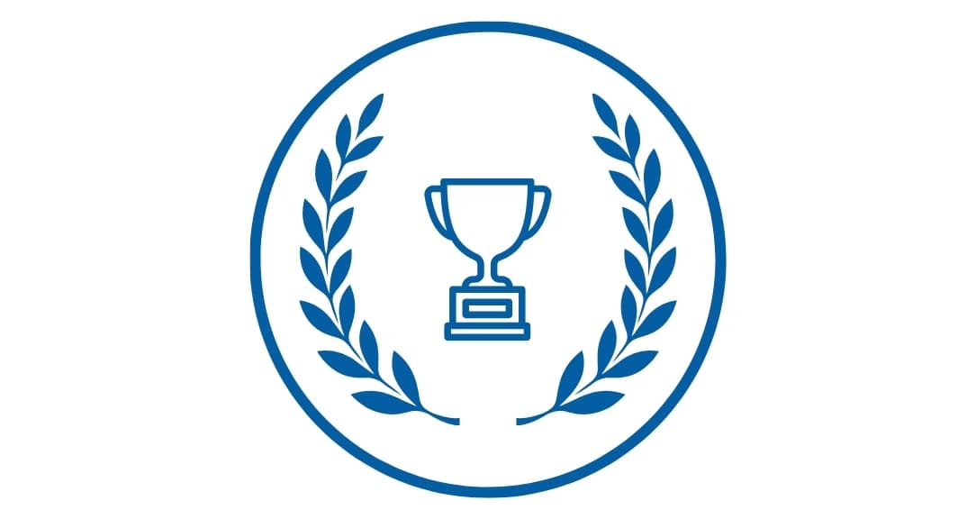 Blue circular logo with trophy and laurel wreath design for The Senders community