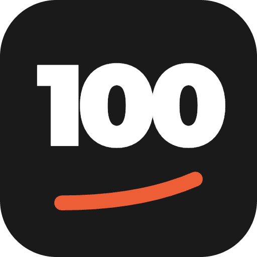 Community Builders HQ logo: bold white "100" text with an orange curved smile on a dark rounded square background