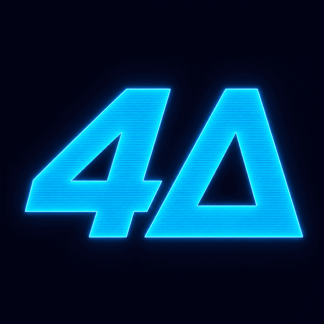 Bright cyan neon "4A" letters with horizontal line texture glowing against dark blue background for Landlord LEGENDS community