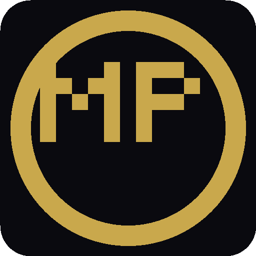 Black square logo with gold circular border containing pixelated "MF" letters for Mirror Path - The Update community
