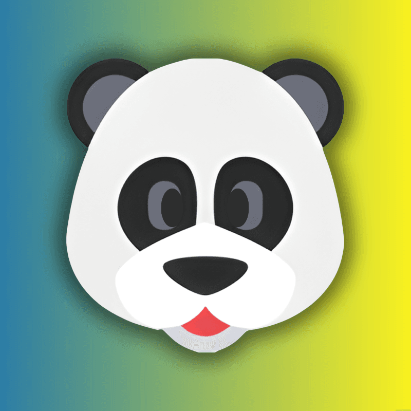 Cartoon panda face logo with black eye patches and red tongue on a blue-to-yellow gradient background for Panda for Skool.