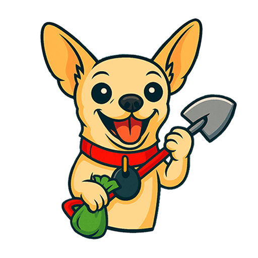 Big Island Poopah Scoopahs logo: a cartoon chihuahua holding a shovel and a bag