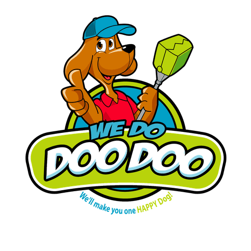 We Do Doo Doo logo: a cartoon dog in a blue cap holding a pooper scooper