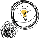 Tangled scribble on left transforms into organized lightbulb icon on right, representing Chaos to Clarity Lab concept
